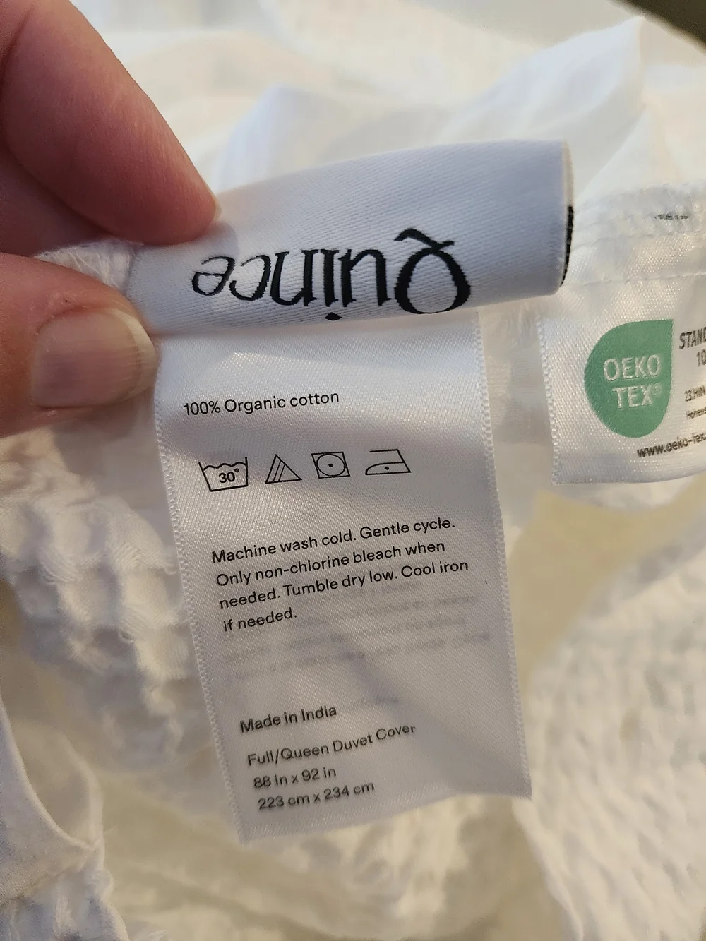 Quince Organic Cotton Waffle Duvet Cover Set White Full/Queen EUC 3 Pc
